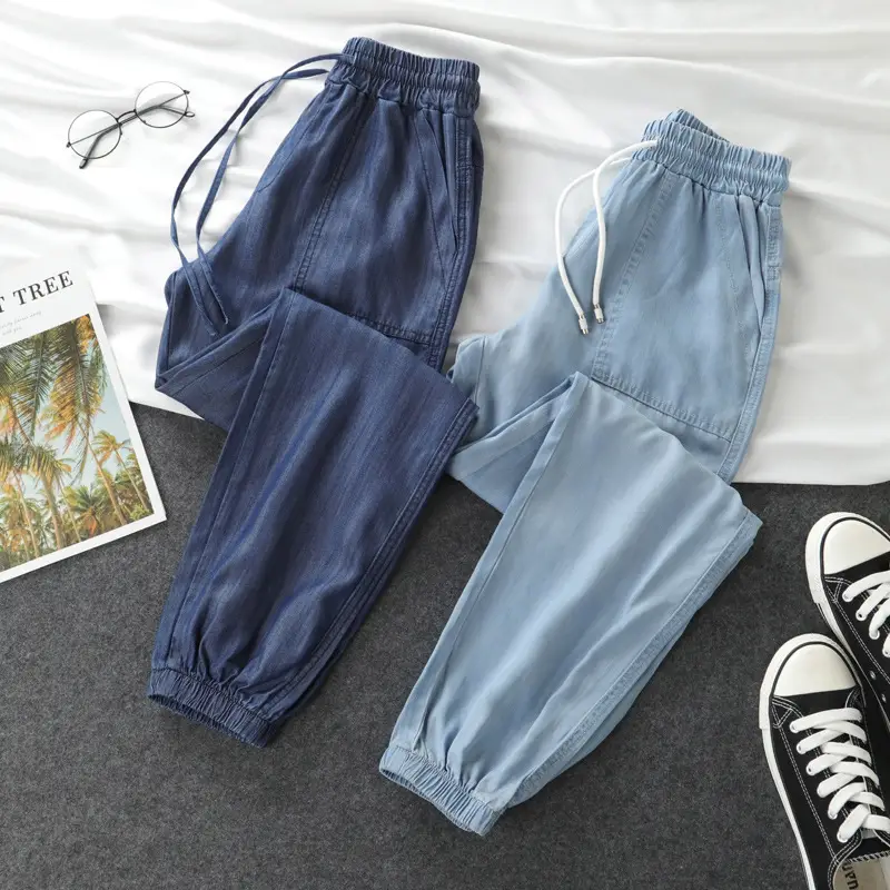 Tencel Light Blue Casual Pants Women Large - Image 5