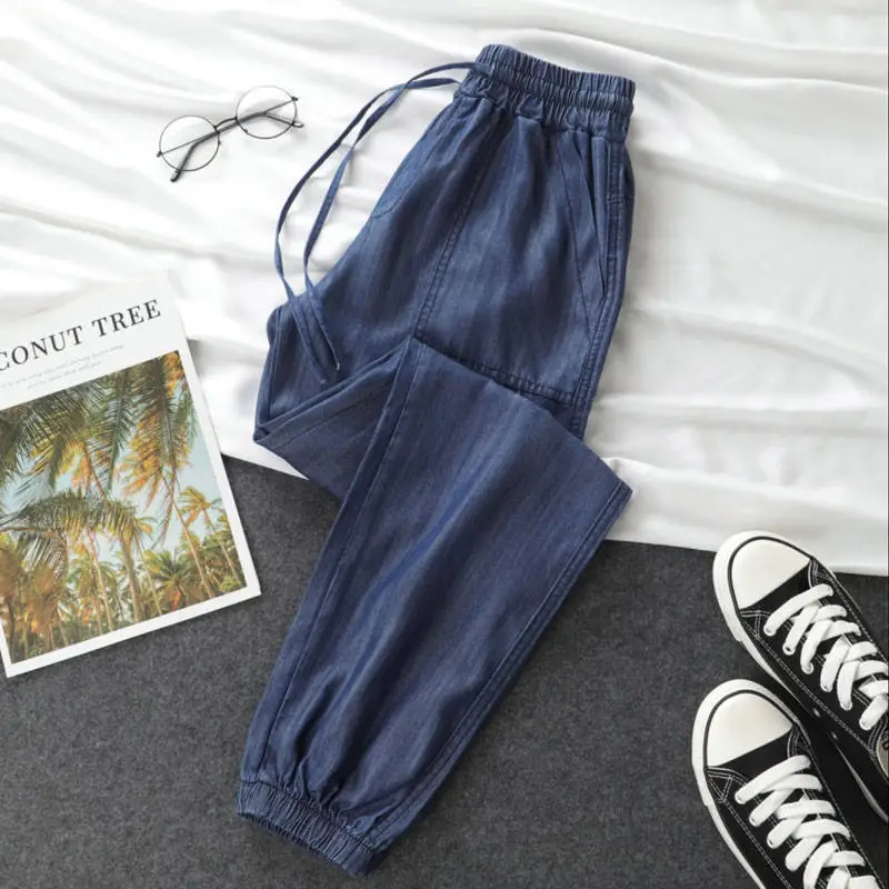 Tencel Light Blue Casual Pants Women Large - Image 6