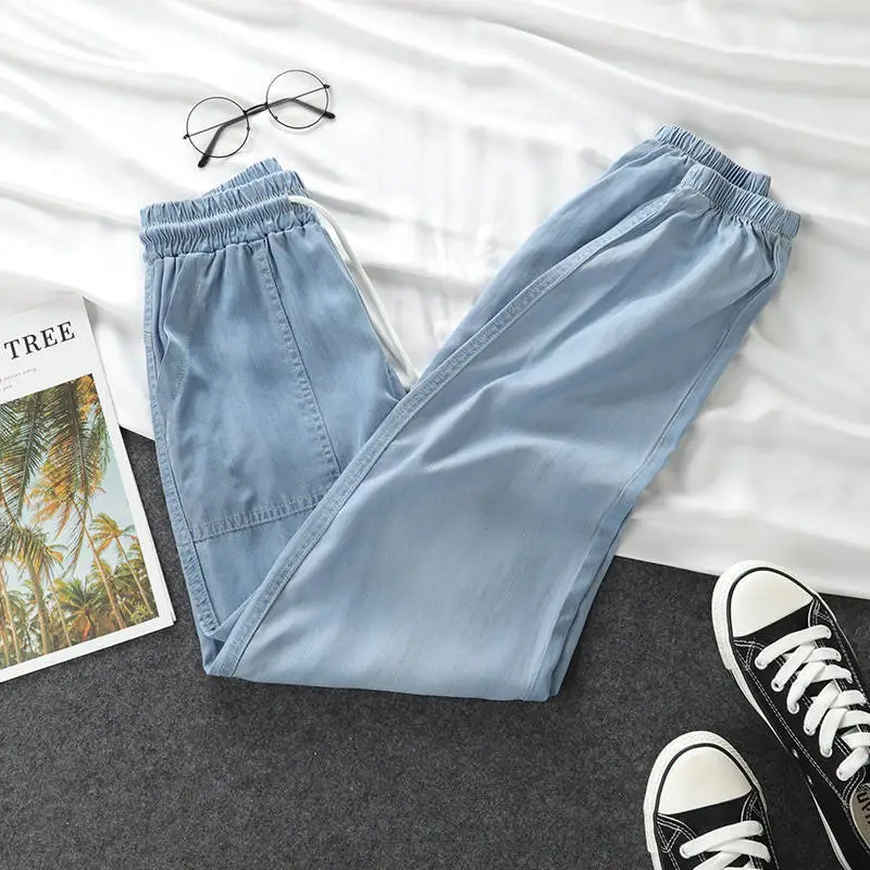 Tencel Light Blue Casual Pants Women Large - Image 7