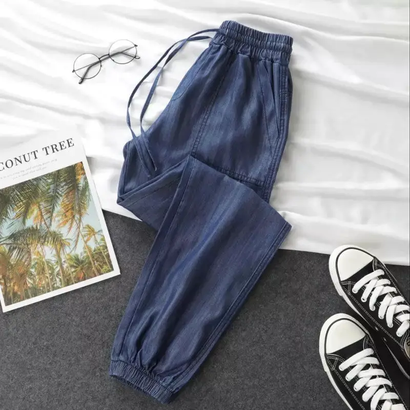 Tencel Light Blue Casual Pants Women Large - Image 2