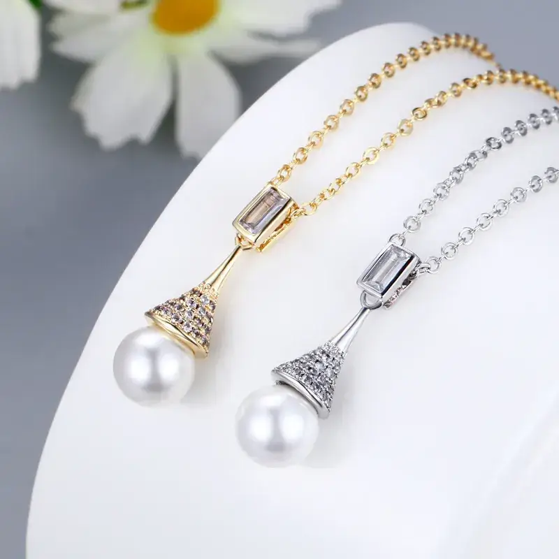 Korean Style Zircon Pearl Pendant Set Gold Silver - Image 4