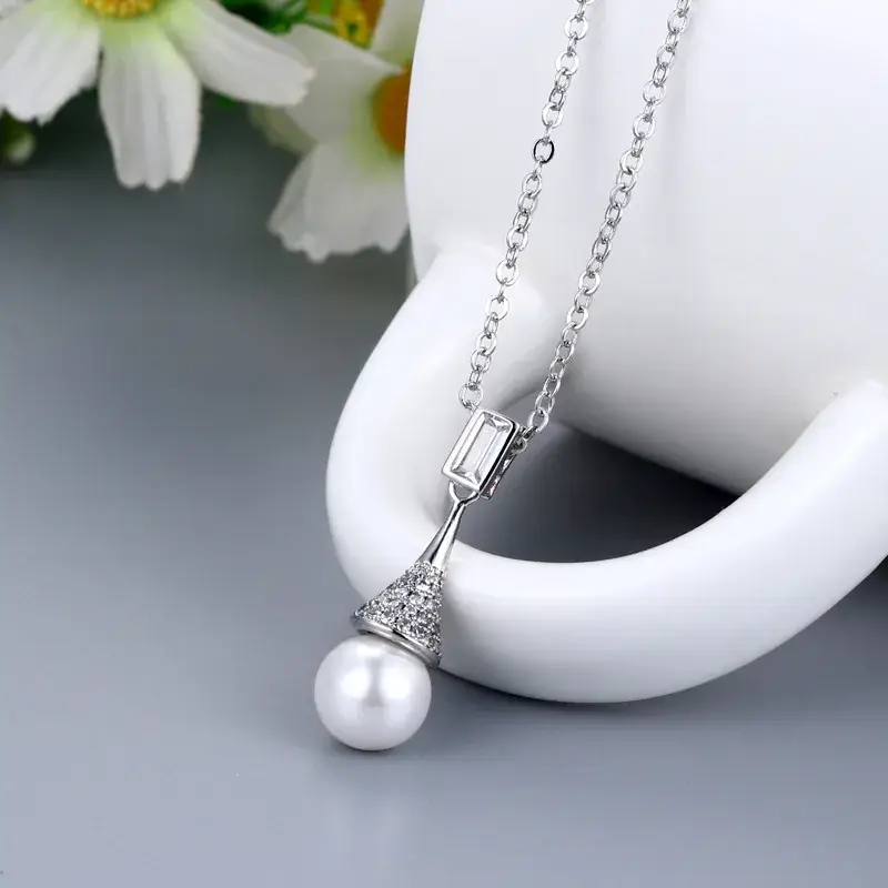 Korean Style Zircon Pearl Pendant Set Gold Silver - Image 6