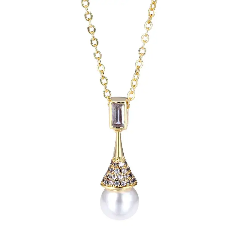 Korean Style Zircon Pearl Pendant Set Gold Silver - Image 7