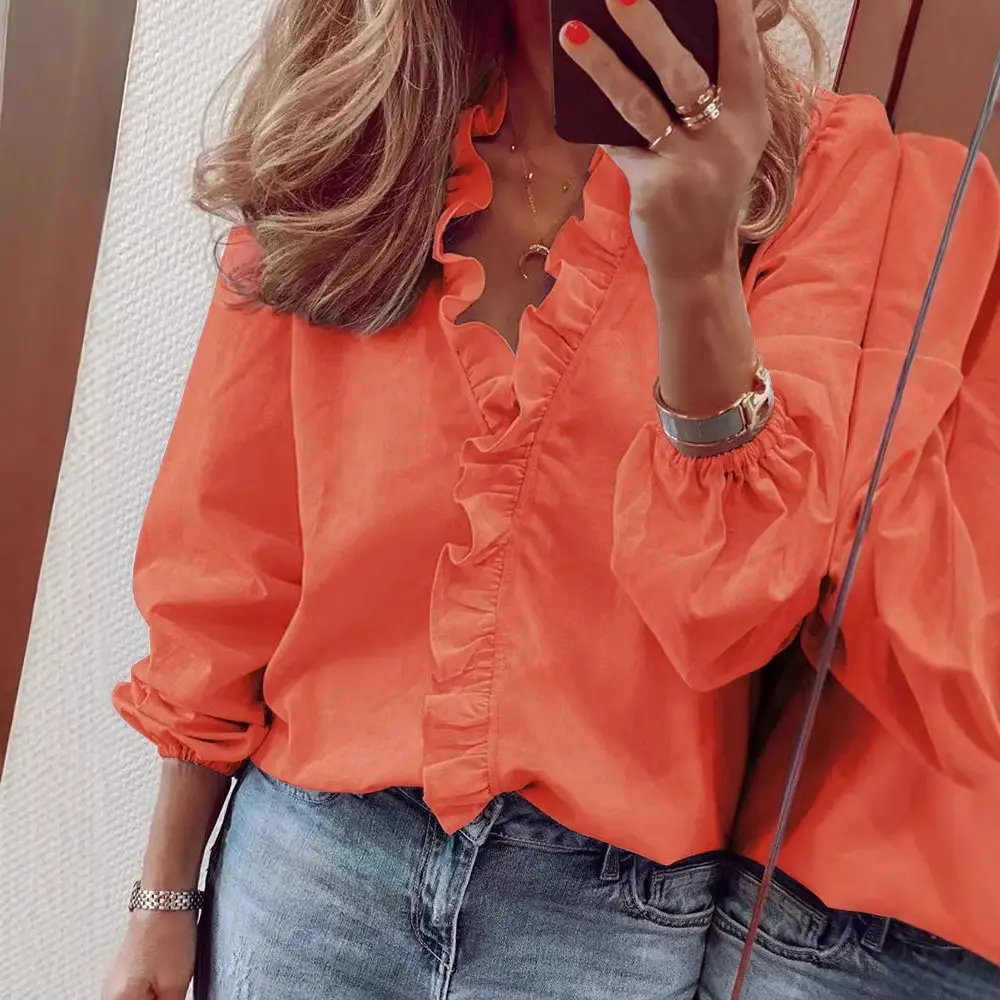 2025 Ruffled Long Sleeve Women's White Shirt - Image 10