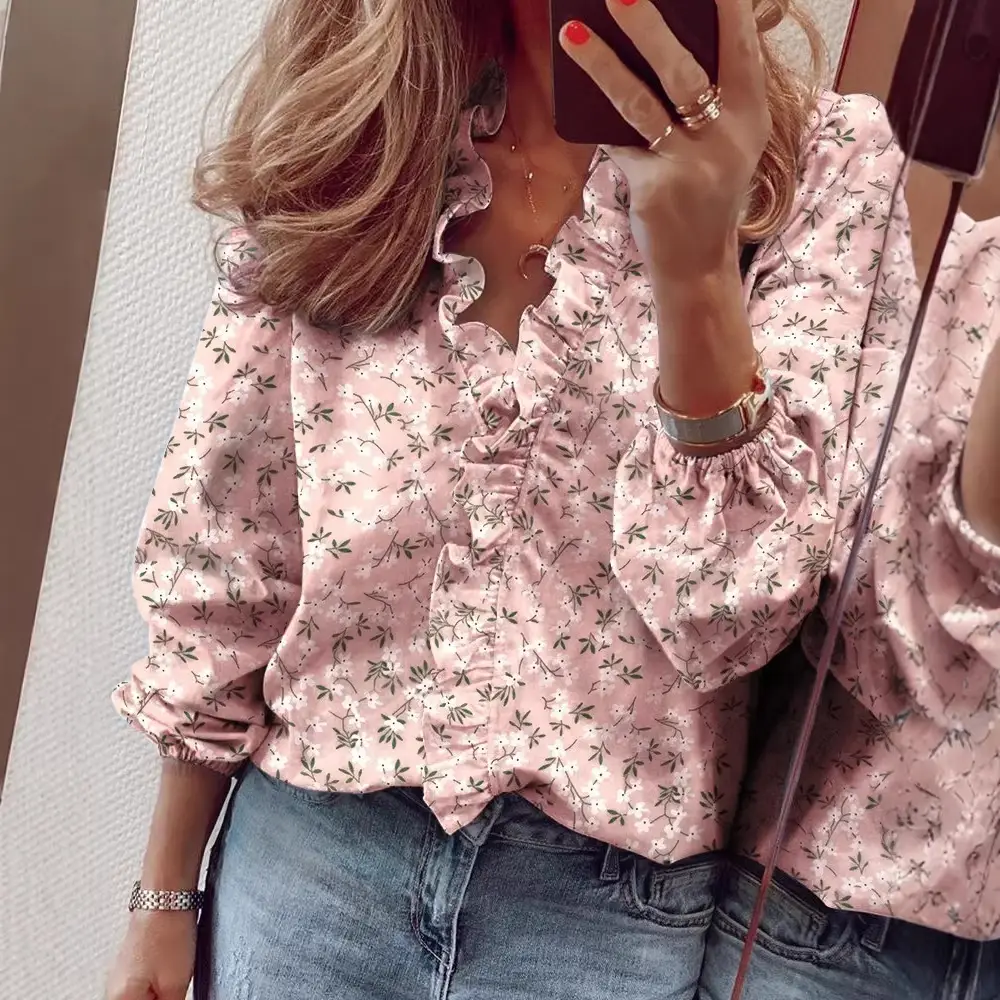 2025 Ruffled Long Sleeve Women's White Shirt - Image 11