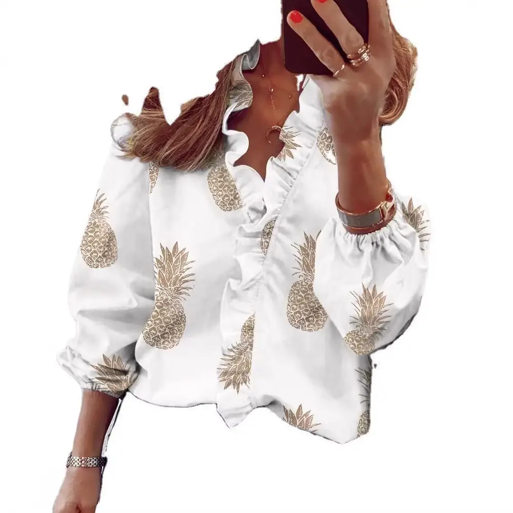2025 Ruffled Long Sleeve Women's White Shirt - Image 12