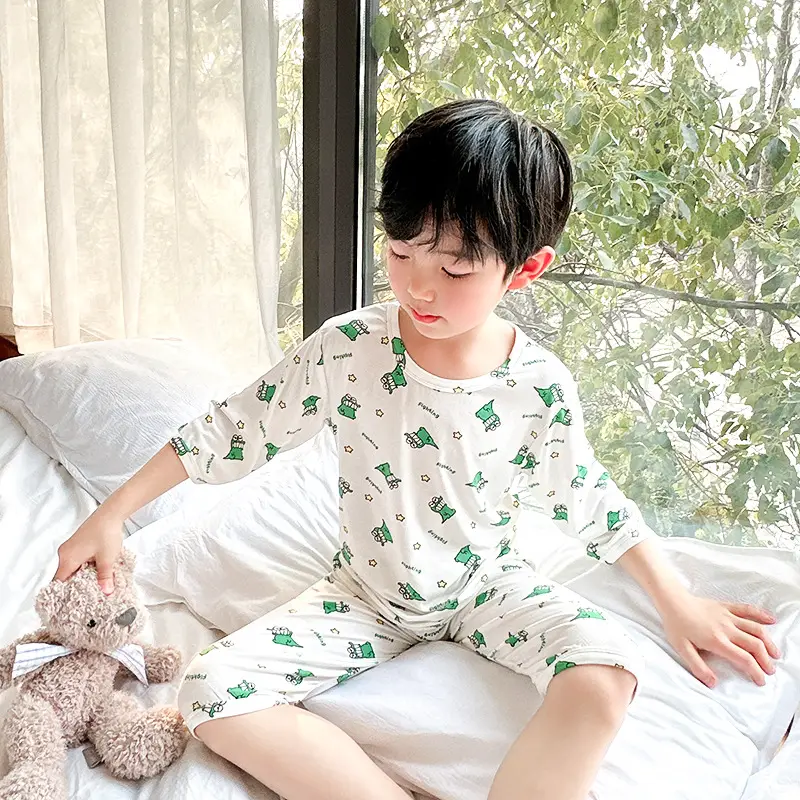 Girls Cotton Pajamas Set with Heart Print