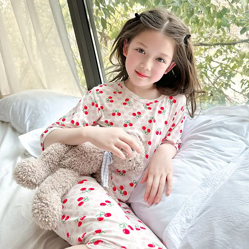 Girls Cotton Pajamas Set with Heart Print