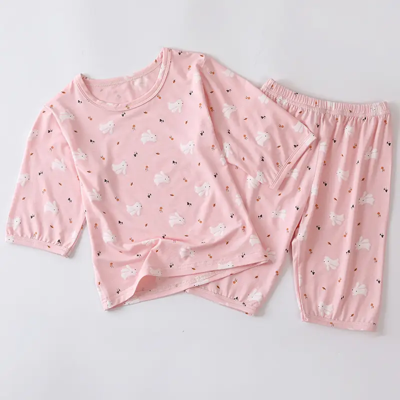 Girls Cotton Pajamas Set with Heart Print