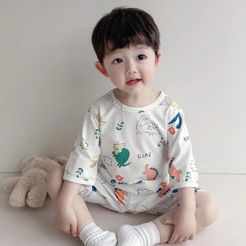 Girls Cotton Pajamas Set with Heart Print