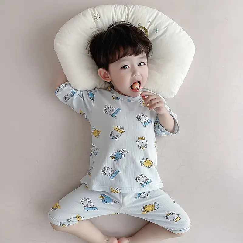 Girls Cotton Pajamas Set with Heart Print