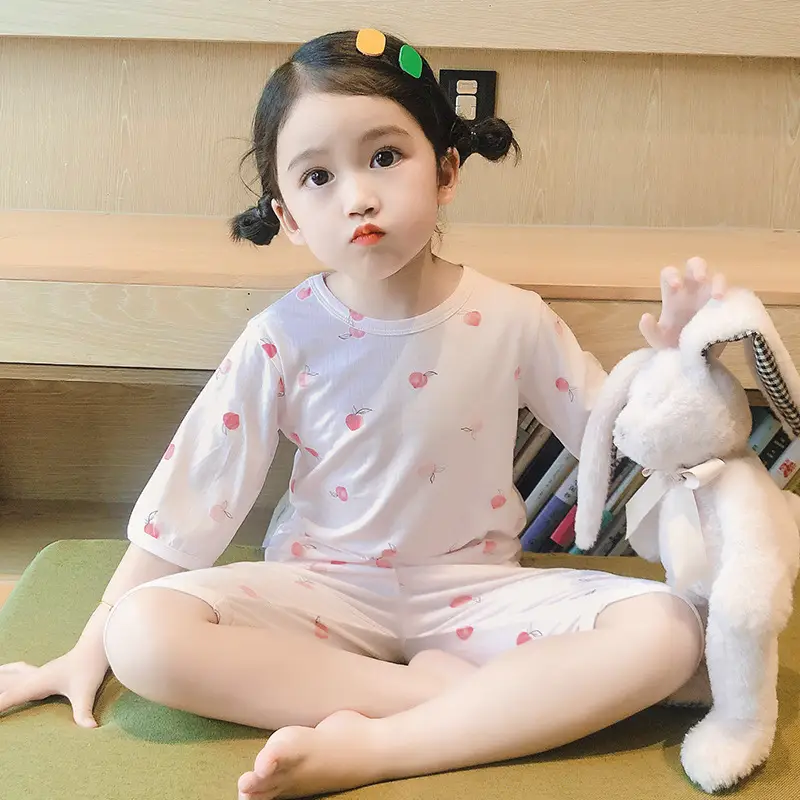 Girls Cotton Pajamas Set with Heart Print