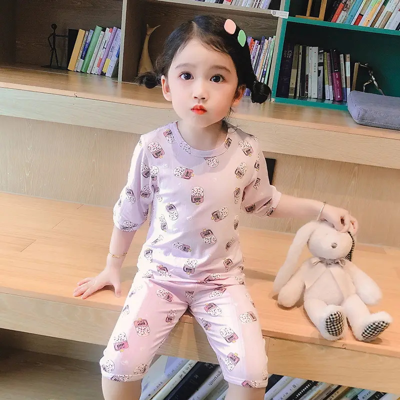 Girls Cotton Pajamas Set with Heart Print