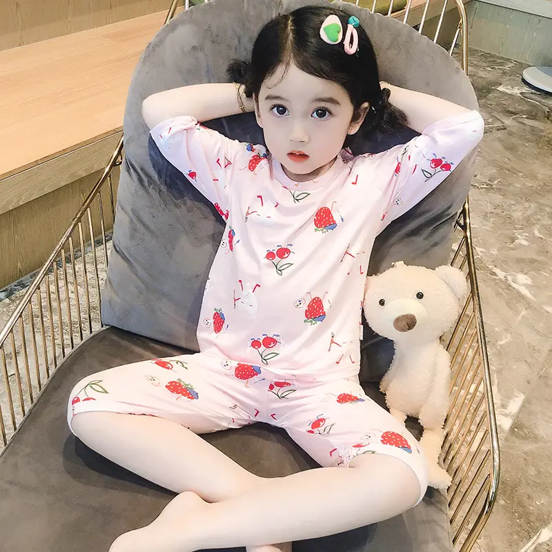 Girls Cotton Pajamas Set with Heart Print