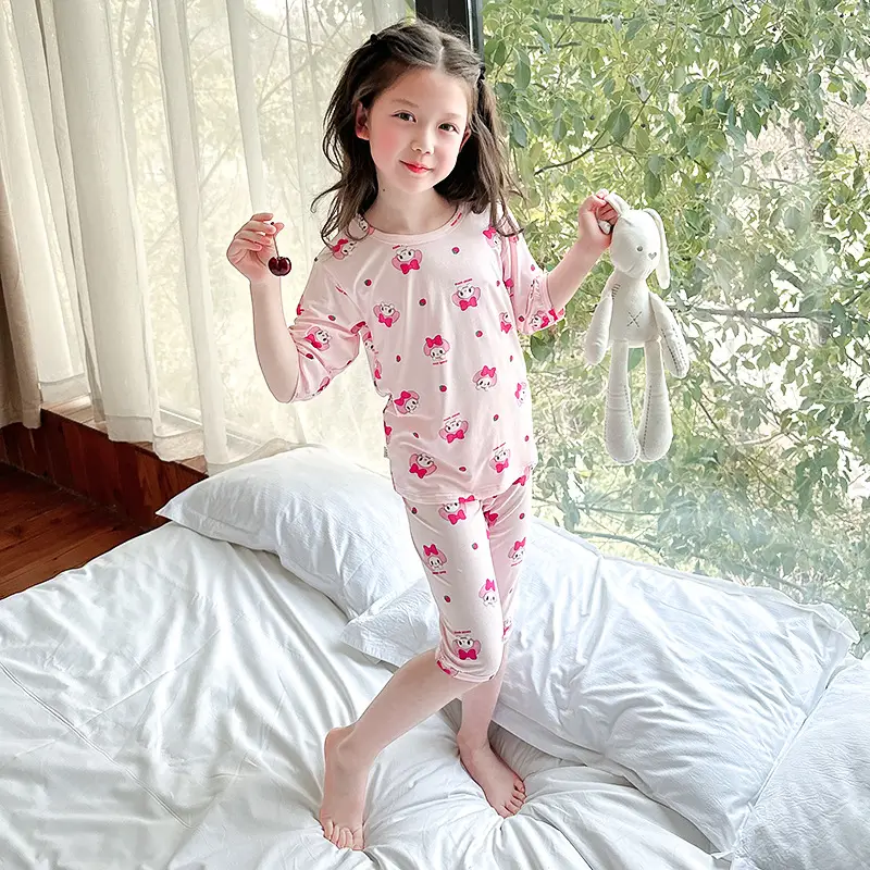 Girls Cotton Pajamas Set with Heart Print