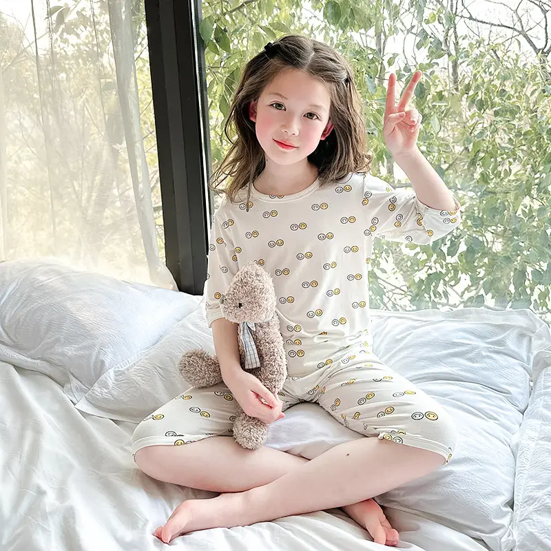 Girls Cotton Pajamas Set with Heart Print