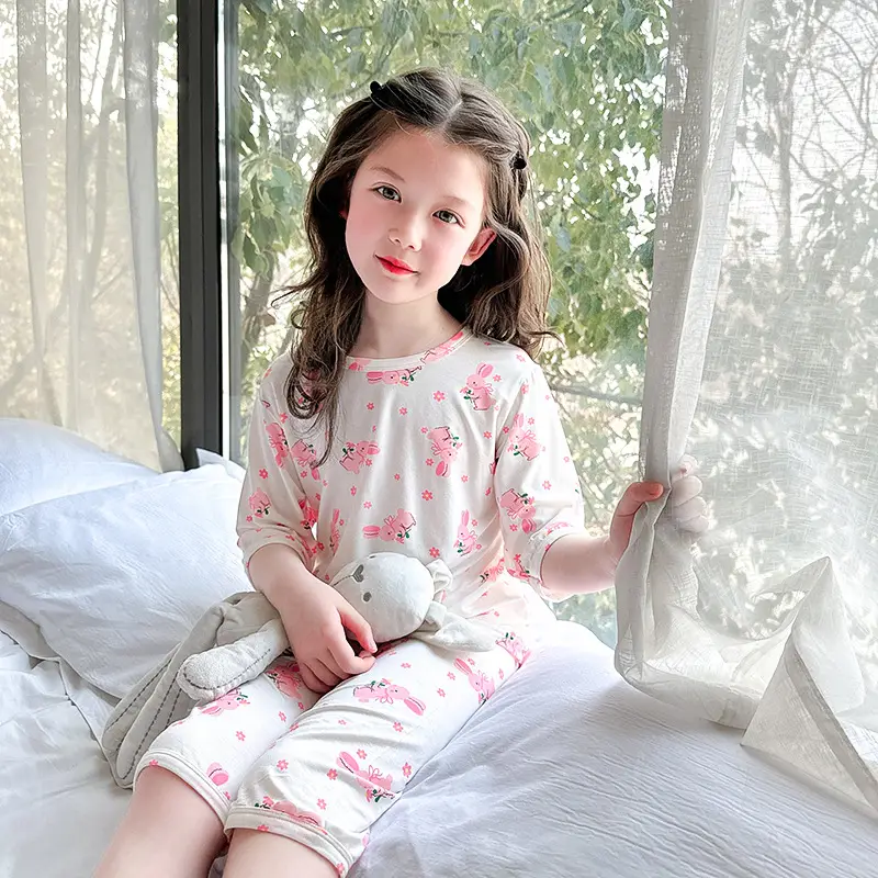 Girls Cotton Pajamas Set with Heart Print