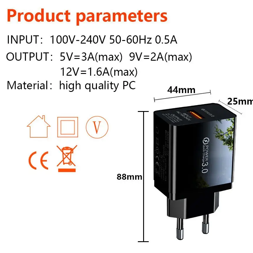 3A QC3.0 USB Fast Charging Adapter for European & American Markets - Image 3