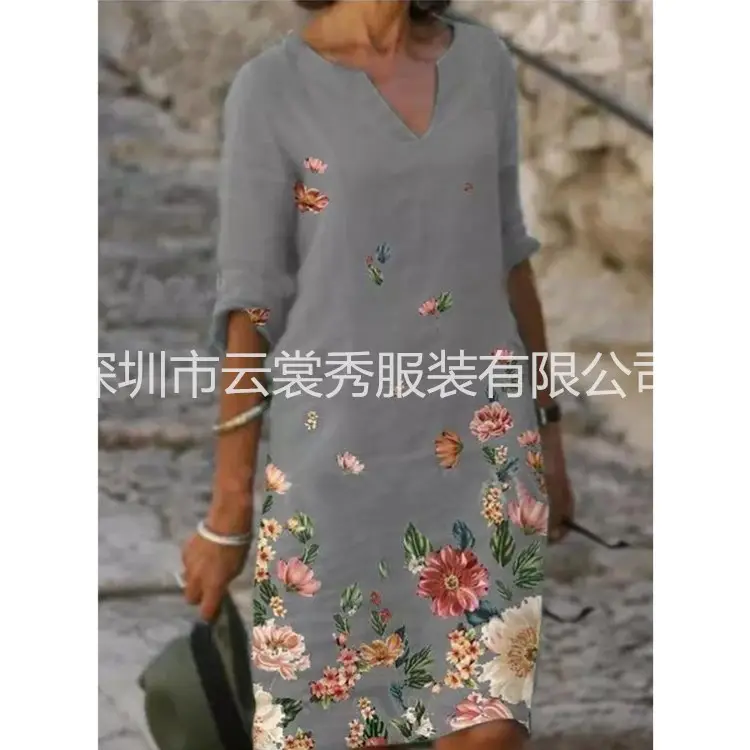 2021 Printed V-neck Short-sleeve Women's Dress - Image 2