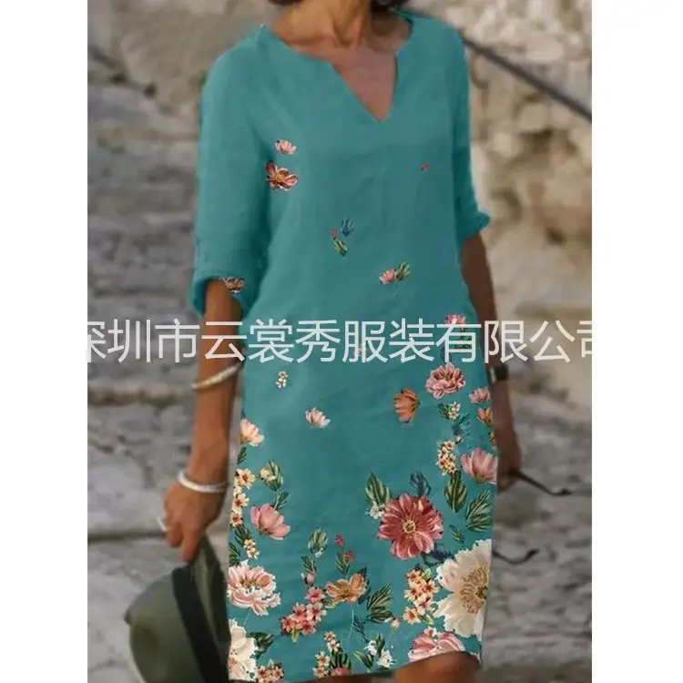 2021 Printed V-neck Short-sleeve Women's Dress - Image 4