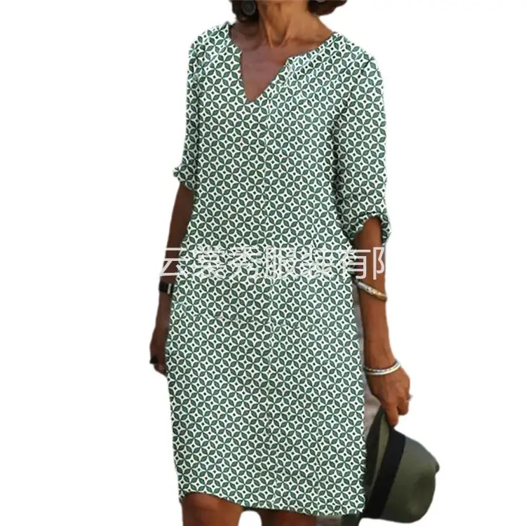 2021 Printed V-neck Short-sleeve Women's Dress - Image 7