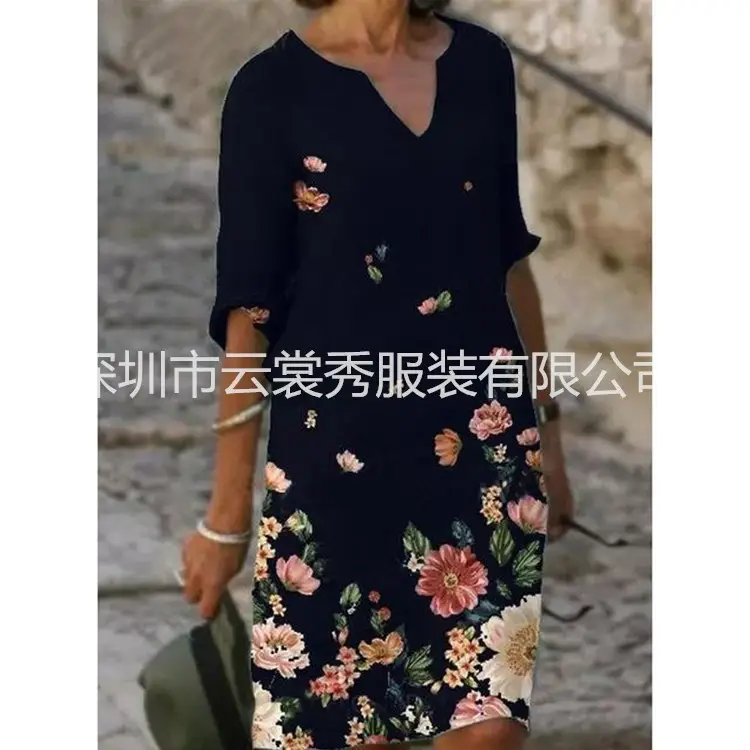 2021 Printed V-neck Short-sleeve Women's Dress - Image 5