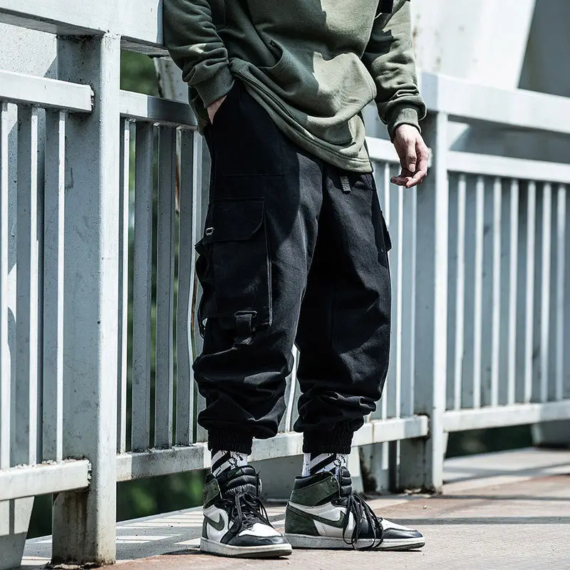 Men Black Cargo Pants with High-Tech Sneakers - Image 4