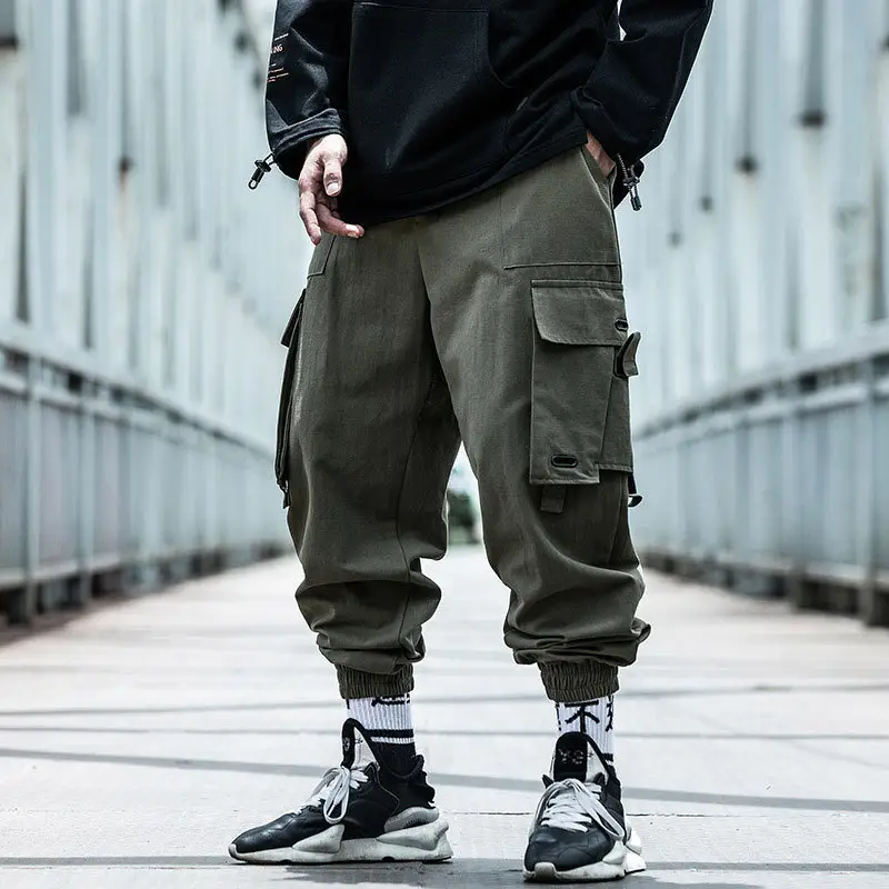 Men Black Cargo Pants with High-Tech Sneakers - Image 2