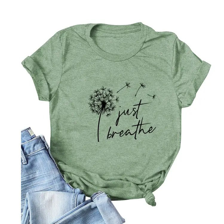 Women's Pink Dandelion Printed T-Shirt Just Breathable Casual Pullover - Image 25