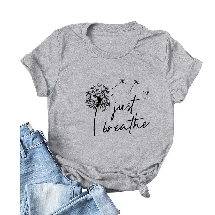 Women's Pink Dandelion Printed T-Shirt Just Breathable Casual Pullover - Image 27