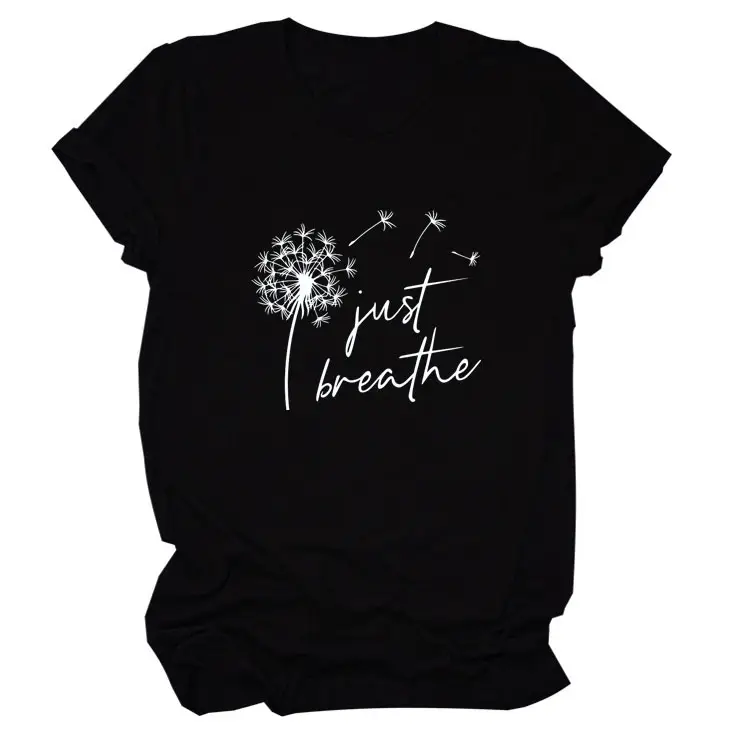Women's Pink Dandelion Printed T-Shirt Just Breathable Casual Pullover - Image 11