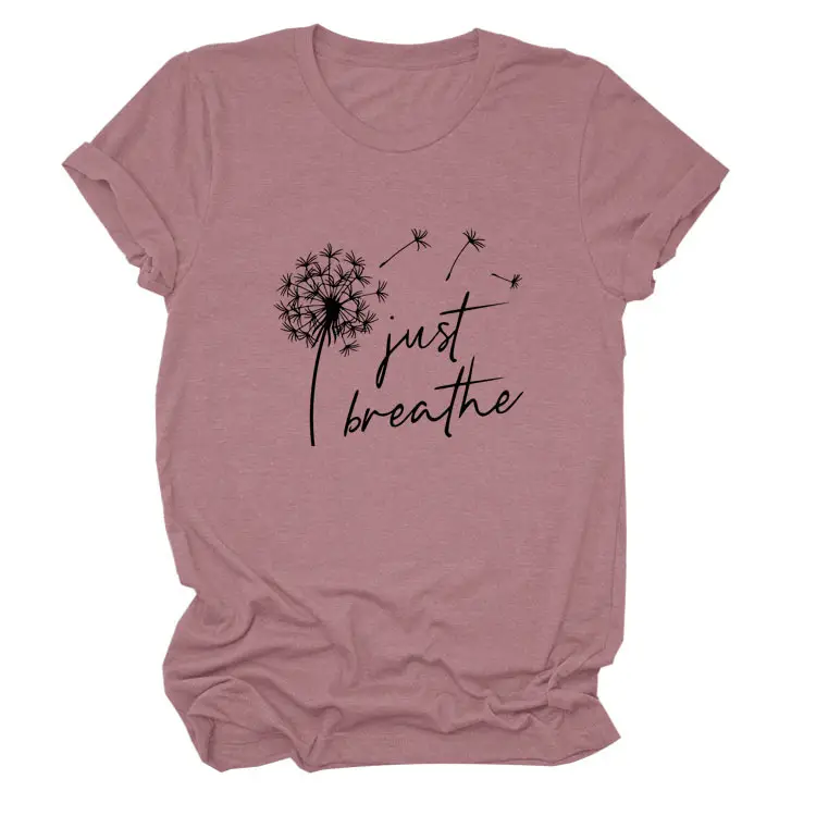 Women's Pink Dandelion Printed T-Shirt Just Breathable Casual Pullover - Image 17