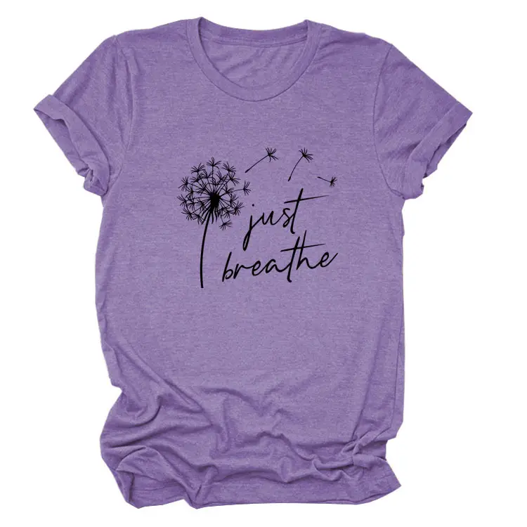 Women's Pink Dandelion Printed T-Shirt Just Breathable Casual Pullover - Image 18