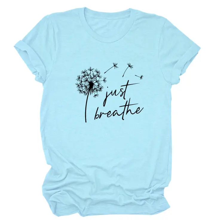 Women's Pink Dandelion Printed T-Shirt Just Breathable Casual Pullover - Image 19