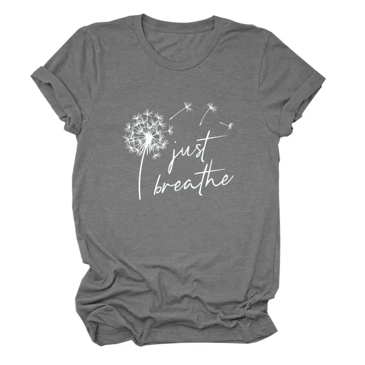 Women's Pink Dandelion Printed T-Shirt Just Breathable Casual Pullover - Image 2