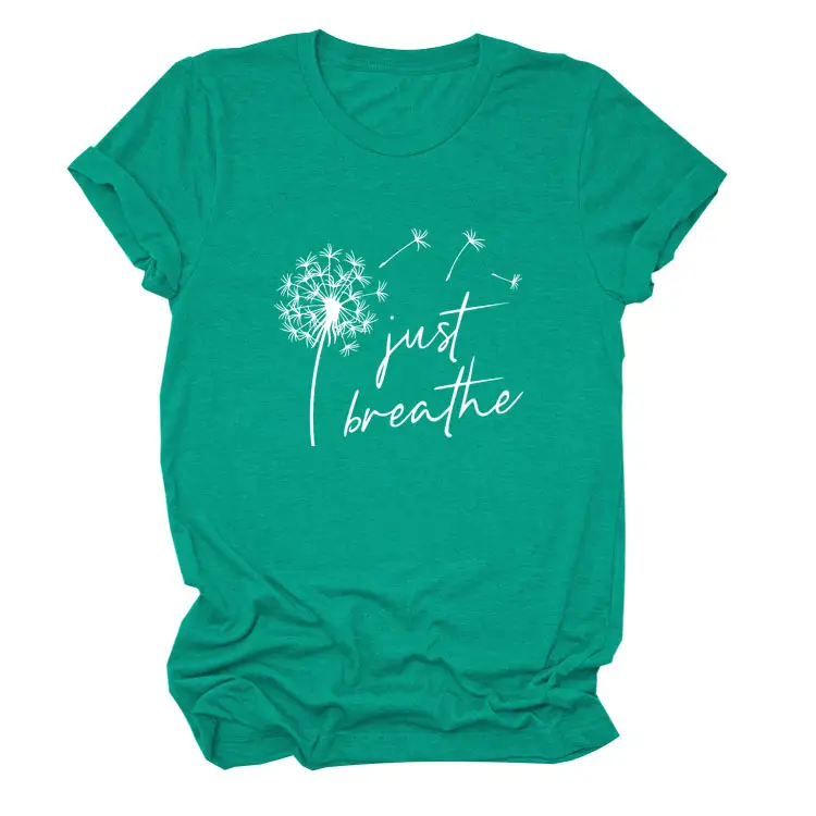 Women's Pink Dandelion Printed T-Shirt Just Breathable Casual Pullover - Image 21