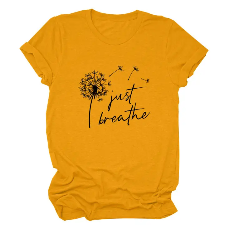 Women's Pink Dandelion Printed T-Shirt Just Breathable Casual Pullover - Image 3
