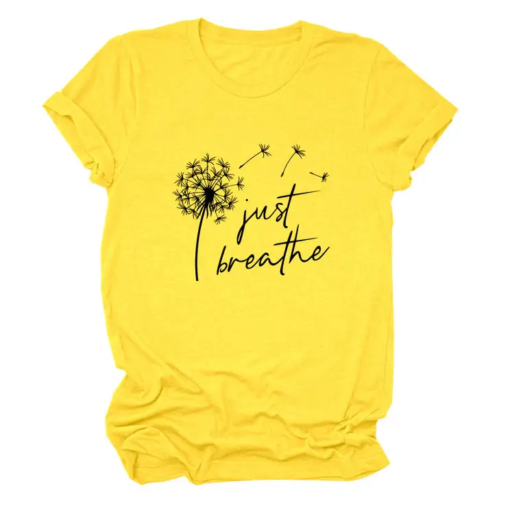 Women's Pink Dandelion Printed T-Shirt Just Breathable Casual Pullover - Image 5