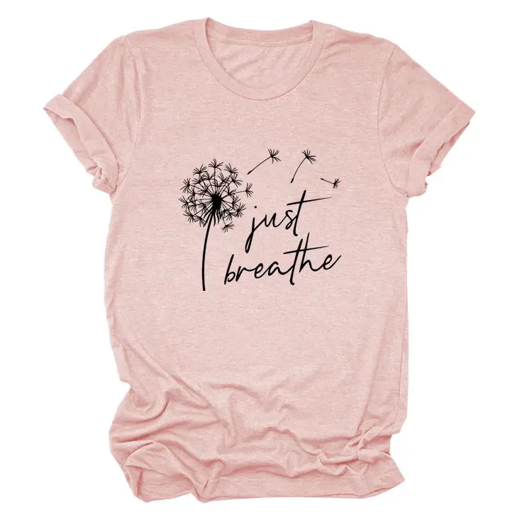 Women's Pink Dandelion Printed T-Shirt Just Breathable Casual Pullover - Image 6