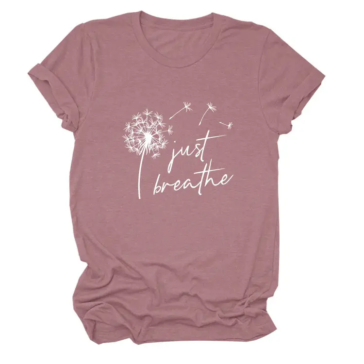 Women's Pink Dandelion Printed T-Shirt Just Breathable Casual Pullover - Image 8