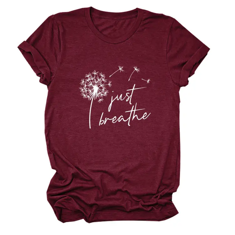 Women's Pink Dandelion Printed T-Shirt Just Breathable Casual Pullover - Image 9
