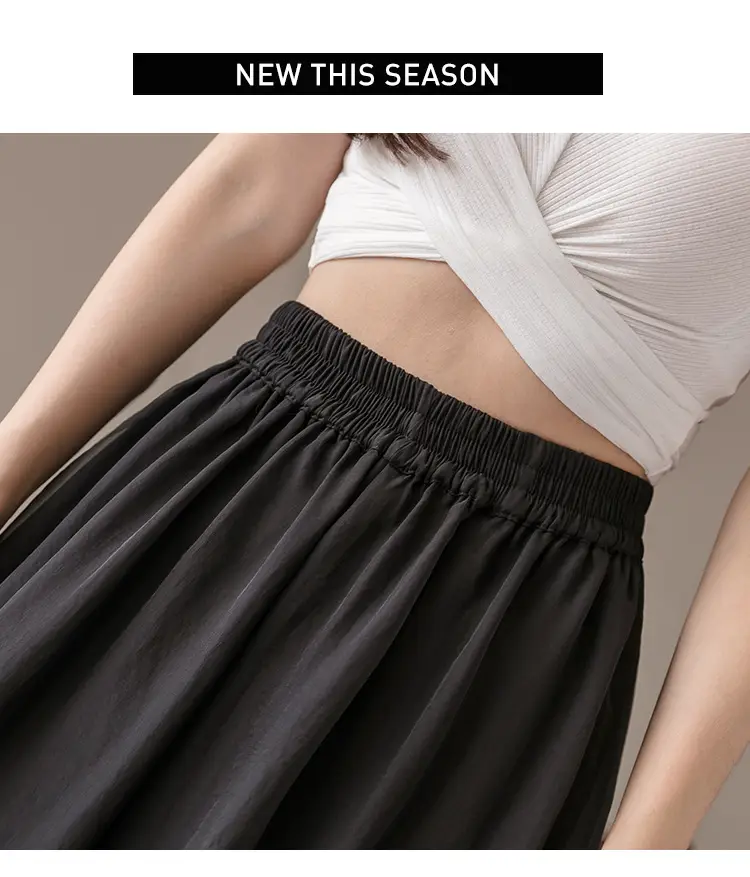 Double Layer Chiffon Wide Leg Pants Black White — feature 12