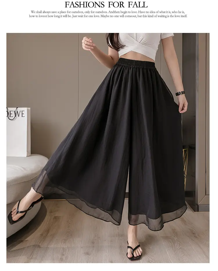 Double Layer Chiffon Wide Leg Pants Black White — feature 20