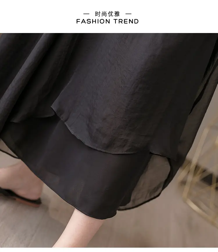 Double Layer Chiffon Wide Leg Pants Black White — feature 21