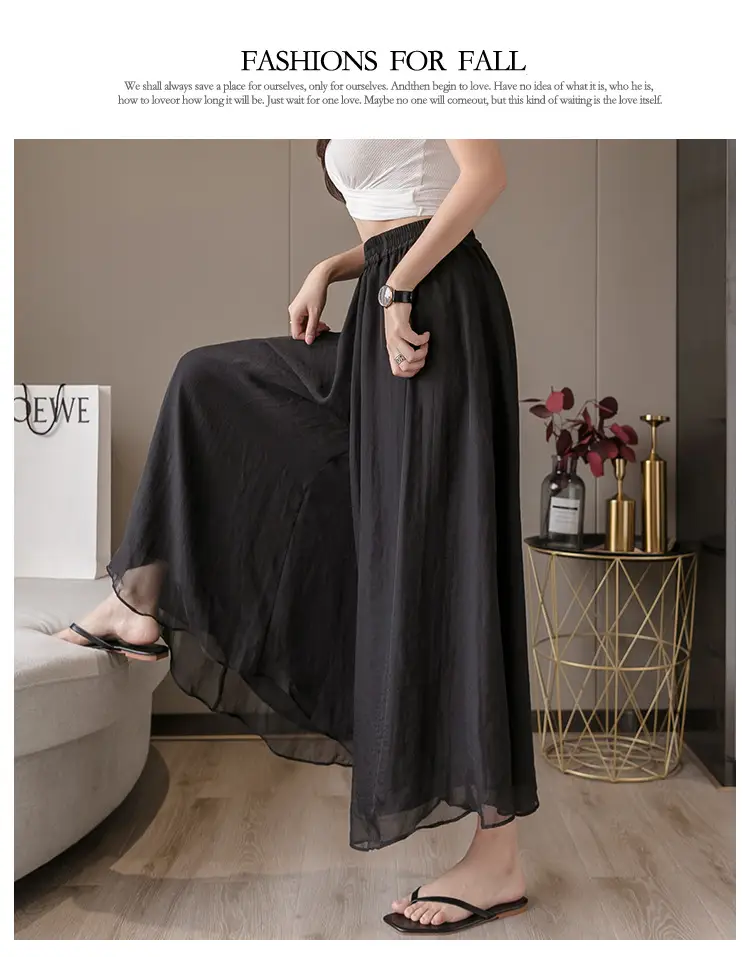 Double Layer Chiffon Wide Leg Pants Black White — feature 23