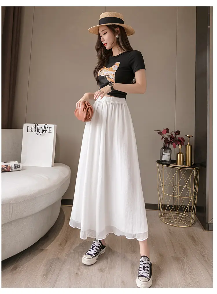 Double Layer Chiffon Wide Leg Pants Black White — feature 24