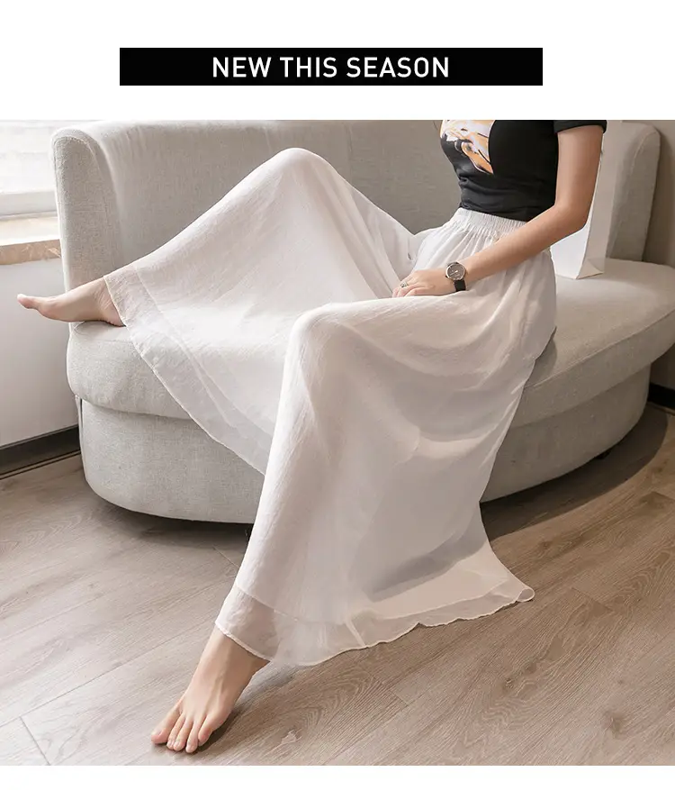 Double Layer Chiffon Wide Leg Pants Black White — feature 25