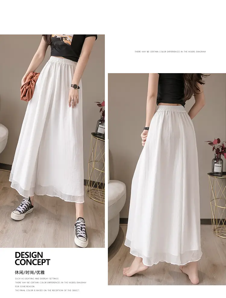 Double Layer Chiffon Wide Leg Pants Black White — feature 27