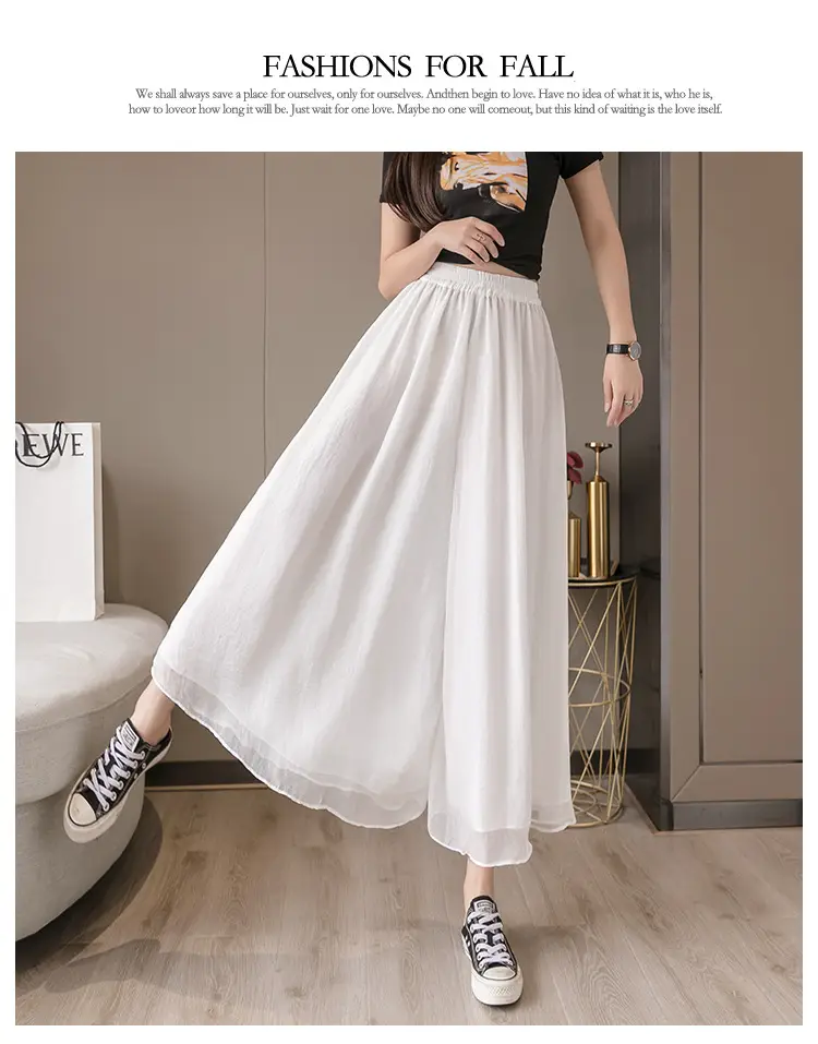 Double Layer Chiffon Wide Leg Pants Black White — feature 33