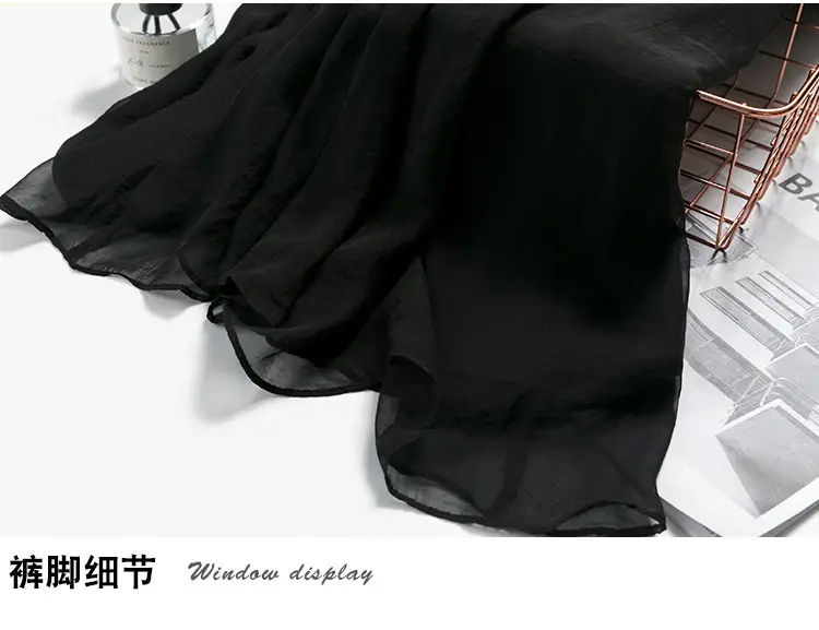 Double Layer Chiffon Wide Leg Pants Black White — feature 38